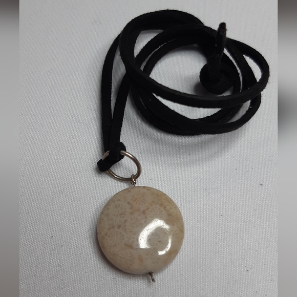 Sterling Silver Wire Wrap Fossilized Coral Necklace - Picture 6 of 6